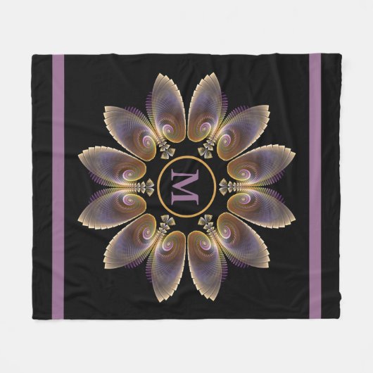 Abstract Angel Wings Mandala Fractal Monogram Fleece Deken (Voorkant (Horizontaal))