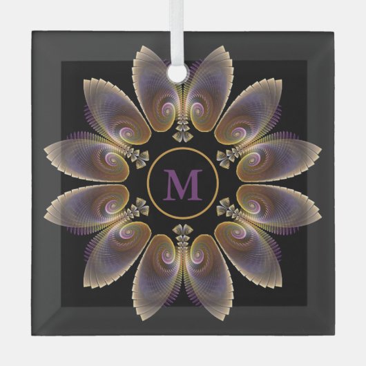Abstract Angel Wings Mandala Fractal Monogram Glas Ornament (Voorkant)