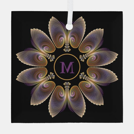 Abstract Angel Wings Mandala Fractal Monogram Glas Ornament (Achterkant)