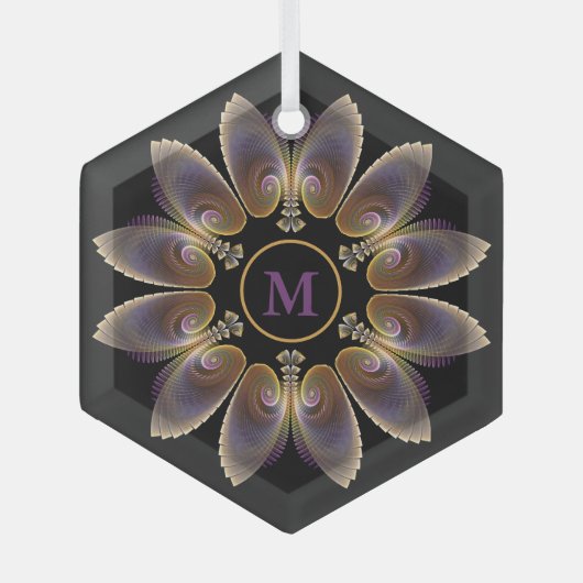 Abstract Angel Wings Mandala Fractal Monogram Glas Ornament (Voorkant)