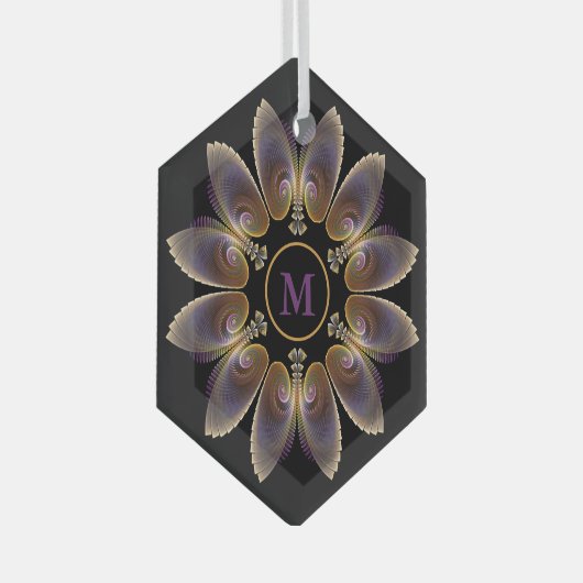 Abstract Angel Wings Mandala Fractal Monogram Glas Ornament (Voorkant Rechts)