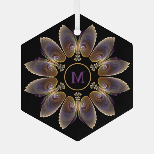 Abstract Angel Wings Mandala Fractal Monogram Glas Ornament (Achterkant)