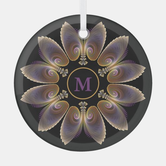 Abstract Angel Wings Mandala Fractal Monogram Glas Ornament (Voorkant)