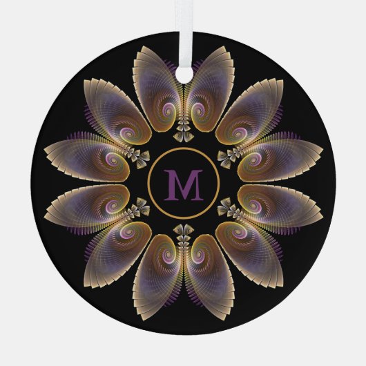 Abstract Angel Wings Mandala Fractal Monogram Glas Ornament (Achterkant)