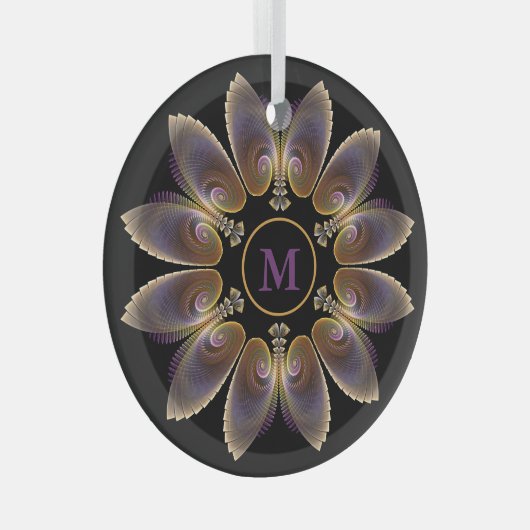 Abstract Angel Wings Mandala Fractal Monogram Glas Ornament (Voorkant Rechts)
