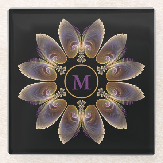 Abstract Angel Wings Mandala Fractal Monogram Glazen Onderzetter (Voorkant)
