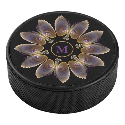 Abstract Angel Wings Mandala Fractal Monogram Hockey Puck (3/4)