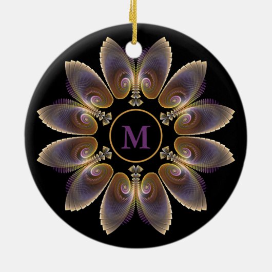 Abstract Angel Wings Mandala Fractal Monogram Keramisch Ornament (Achterkant)