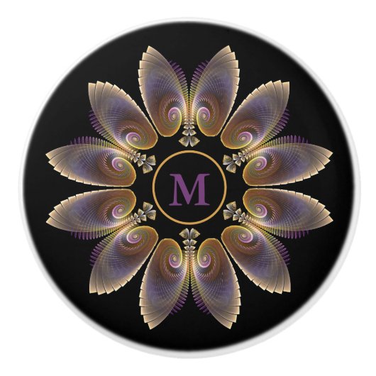 Abstract Angel Wings Mandala Fractal Monogram Keramische Knop (Voorkant)