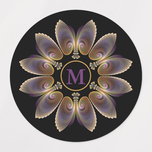Abstract Angel Wings Mandala Fractal Monogram Labels (Design 1)