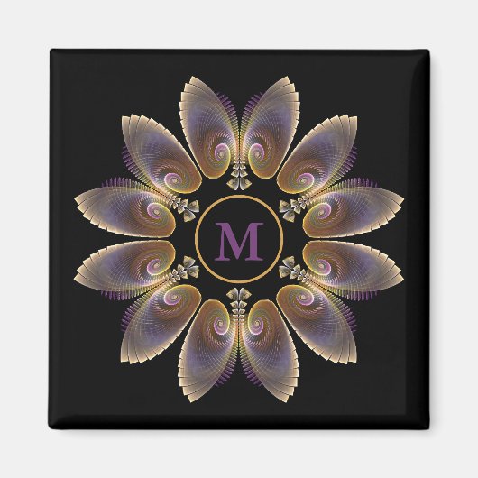 Abstract Angel Wings Mandala Fractal Monogram Magneet (Voorkant)