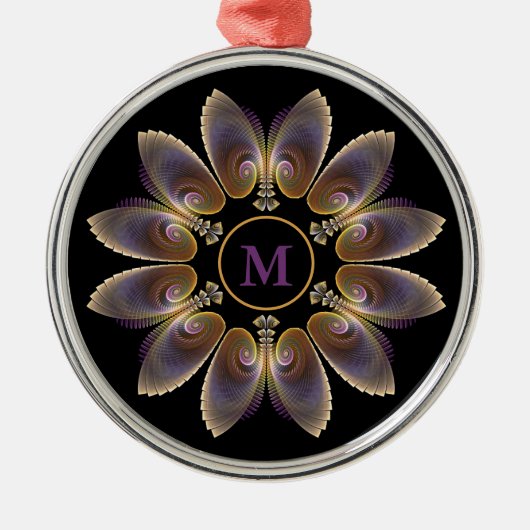 Abstract Angel Wings Mandala Fractal Monogram Metalen Ornament (Voorkant)