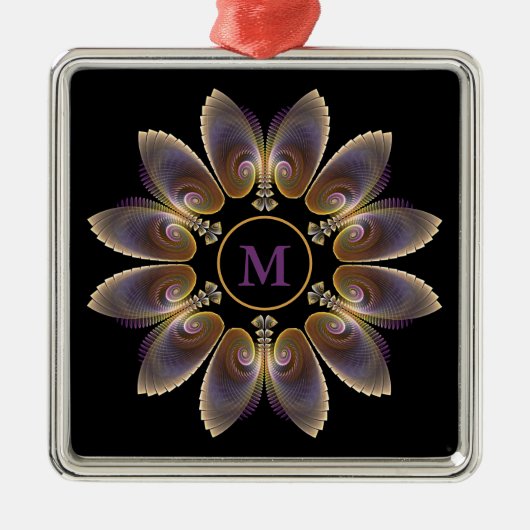 Abstract Angel Wings Mandala Fractal Monogram Metalen Ornament (Voorkant)