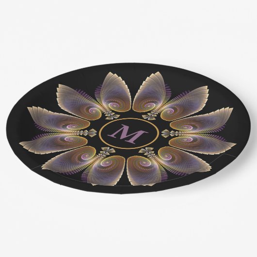 Abstract Angel Wings Mandala Fractal Monogram Papieren Bordje (Gekanteld)