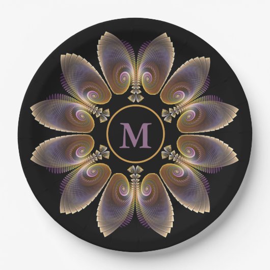 Abstract Angel Wings Mandala Fractal Monogram Papieren Bordje (Voorkant)