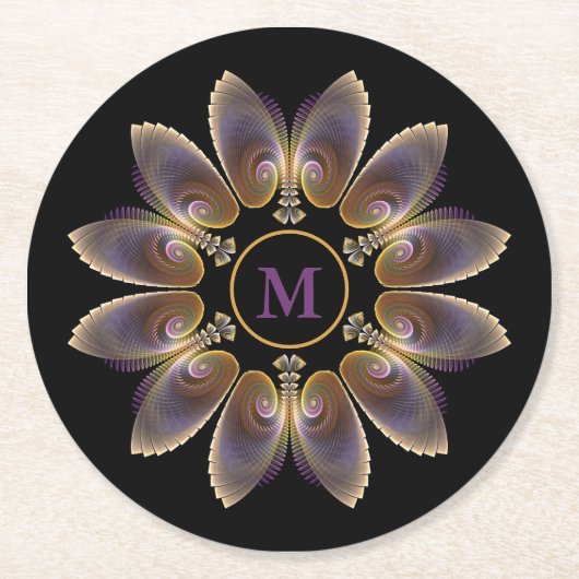 Abstract Angel Wings Mandala Fractal Monogram Ronde Kartonnen Onderzetter (Voorkant)