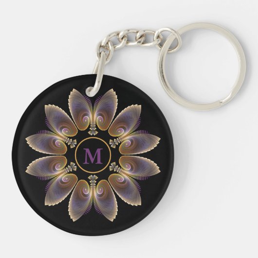 Abstract Angel Wings Mandala Fractal Monogram Sleutelhanger (Achterkant)