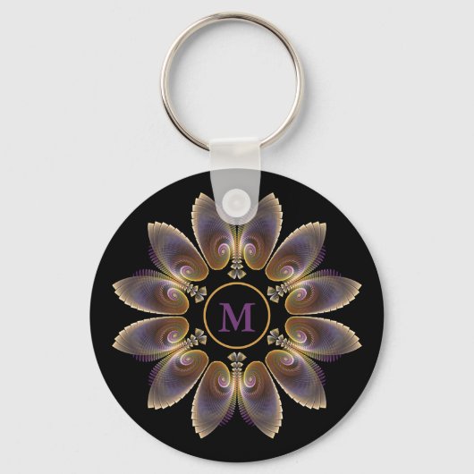 Abstract Angel Wings Mandala Fractal Monogram Sleutelhanger (Voorkant)