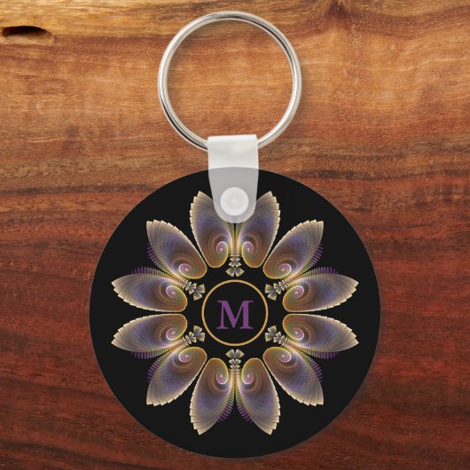 Abstract Angel Wings Mandala Fractal Monogram Sleutelhanger (Voorkant)