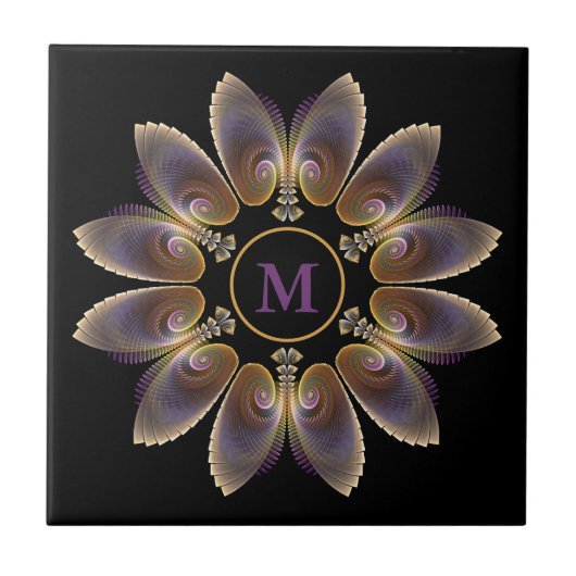 Abstract Angel Wings Mandala Fractal Monogram Tegeltje (Voorkant)