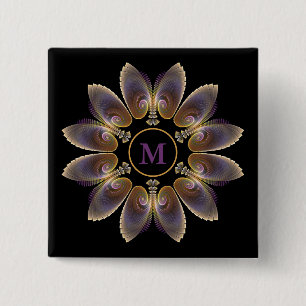 Abstract Angel Wings Mandala Fractal Monogram Vierkante Button 5,1 Cm