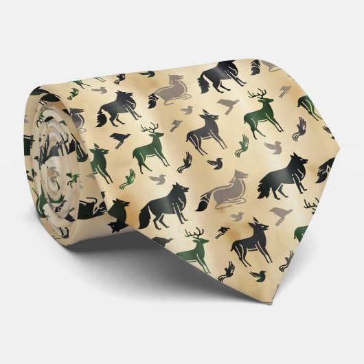 Abstract Animal Silhouette Pattern Stropdas (Opgerold)