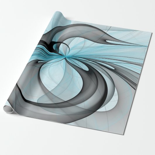 Abstract Anthracite Gray Blue Modern Fractal Art Cadeaupapier (Uitgerold)