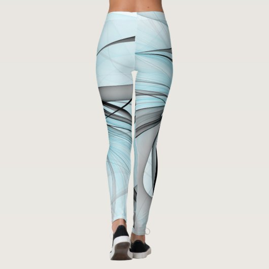 Abstract Anthracite Gray Blue Modern Fractal Art Leggings (Achterkant)