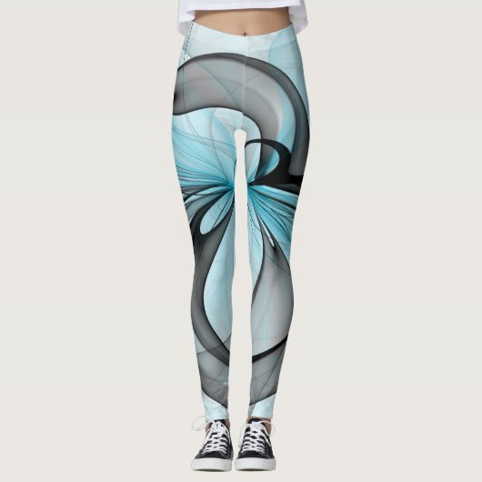 Abstract Anthracite Gray Blue Modern Fractal Art Leggings (Voorkant)