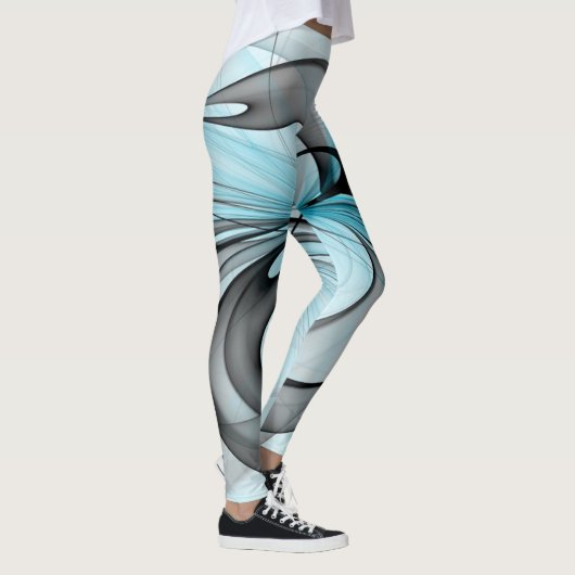Abstract Anthracite Gray Blue Modern Fractal Art Leggings (Rechts)