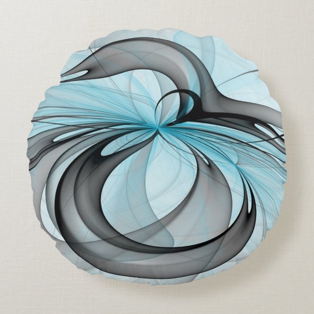 Abstract Anthracite Gray Blue Modern Fractal Art Rond Kussen (Voorkant)