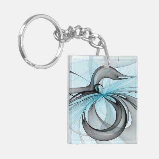 Abstract Anthracite Gray Blue Modern Fractal Art Sleutelhanger (Voorkant Links)