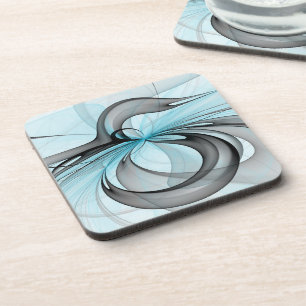 Abstract Antraciet Grijs Blauw Moderne Fractale Ku Bier Onderzetter