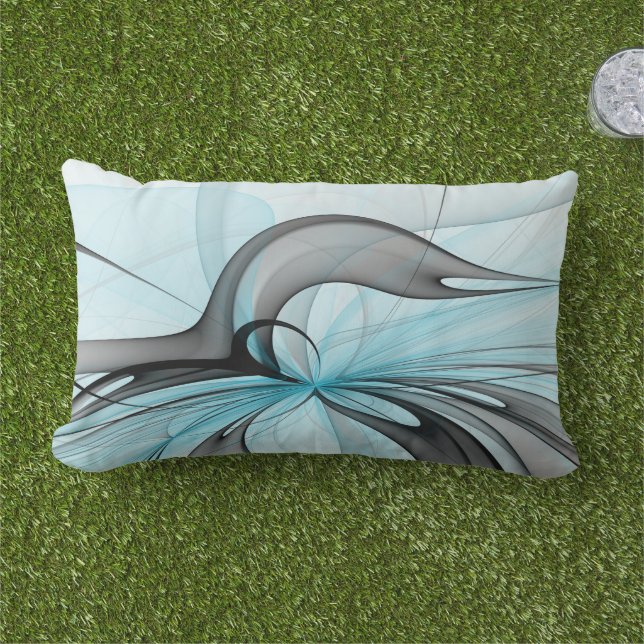 Abstract Antraciet Grijs Blauw Moderne Fractale Ku Buitenkussen (Gras)