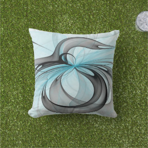 Abstract Antraciet Grijs Blauw Moderne Fractale Ku Buitenkussen