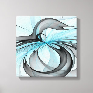 Abstract Antraciet Grijs Blauw Moderne Fractale Ku Canvas Afdruk