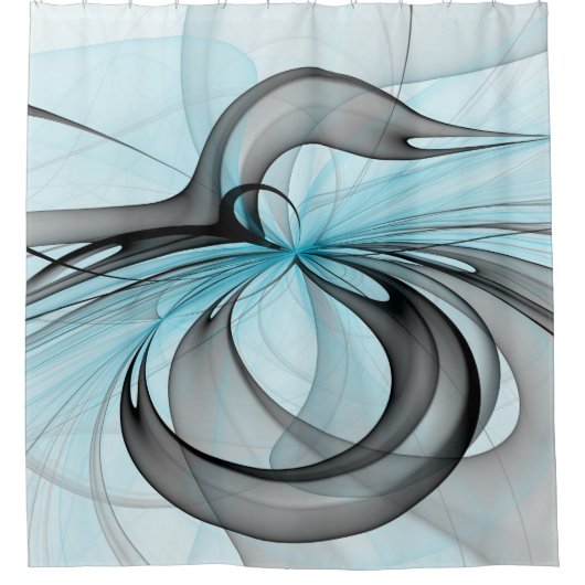 Abstract Antraciet Grijs Blauw Moderne Fractale Ku Douchegordijn (Voorkant)