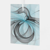 Abstract Antraciet Grijs Blauw Moderne Fractale Ku Glas Ornament (Voorkant links)
