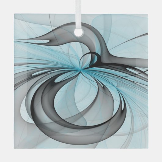 Abstract Antraciet Grijs Blauw Moderne Fractale Ku Glas Ornament (Voorkant)