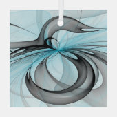 Abstract Antraciet Grijs Blauw Moderne Fractale Ku Glas Ornament (Achterkant)