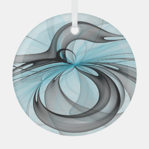 Abstract Antraciet Grijs Blauw Moderne Fractale Ku Glas Ornament