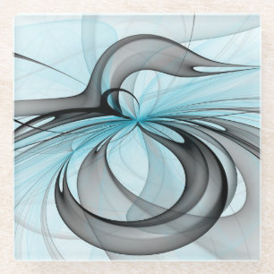 Abstract Antraciet Grijs Blauw Moderne Fractale Ku Glazen Onderzetter
