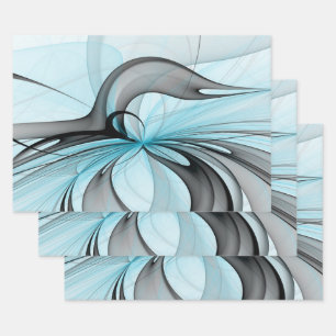 Abstract Antraciet Grijs Blauw Moderne Fractale Ku Inpakpapier Vel