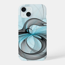 Abstract Antraciet Grijs Blauw Moderne Fractale Ku iPhone 15 Case