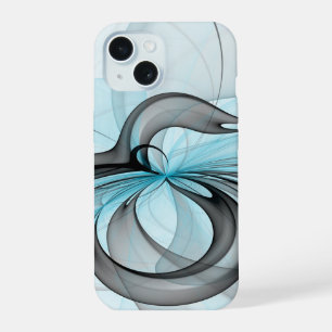 Abstract Antraciet Grijs Blauw Moderne Fractale Ku iPhone 15 Case