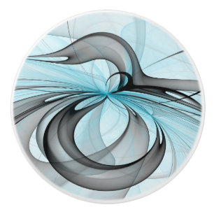 Abstract Antraciet Grijs Blauw Moderne Fractale Ku Keramische Knop