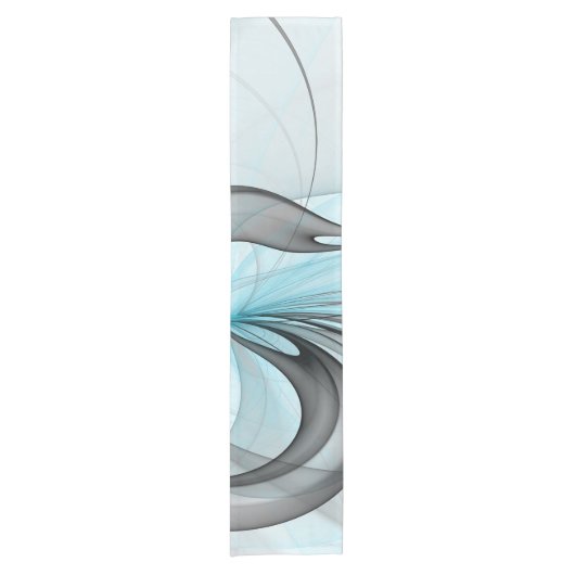 Abstract Antraciet Grijs Blauw Moderne Fractale Ku Korte Tafelloper (Voorkant)