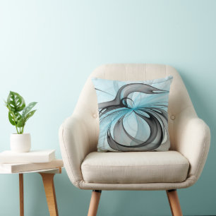 Abstract Antraciet Grijs Blauw Moderne Fractale Ku Kussen