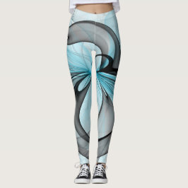 Abstract Antraciet Grijs Blauw Moderne Fractale Ku Leggings