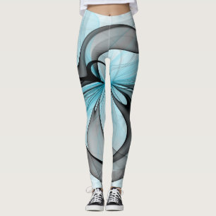 Abstract Antraciet Grijs Blauw Moderne Fractale Ku Leggings
